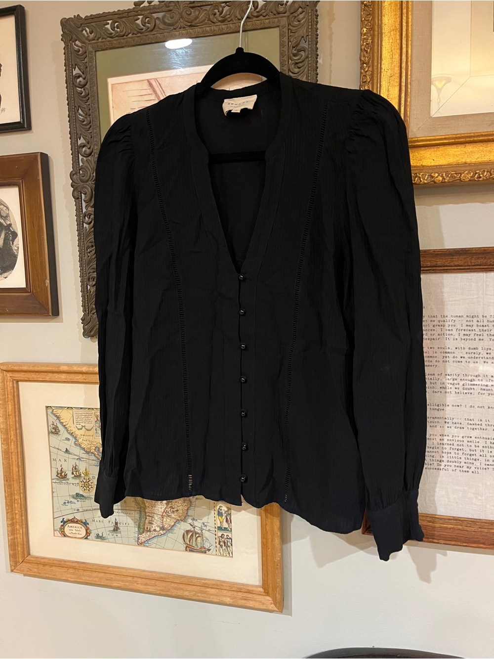 SEZANE Black Long-Sleeve V-Neck Button Front Women's Top